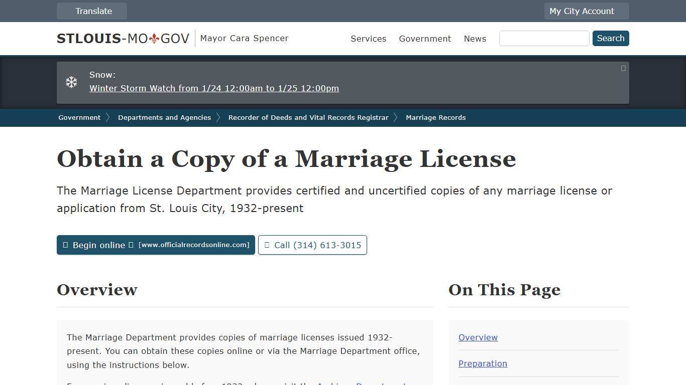 Obtain a Copy of a Marriage License